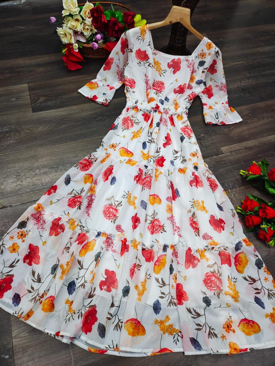 Cute Georgette Fusion Gowns for Women-SHK1136