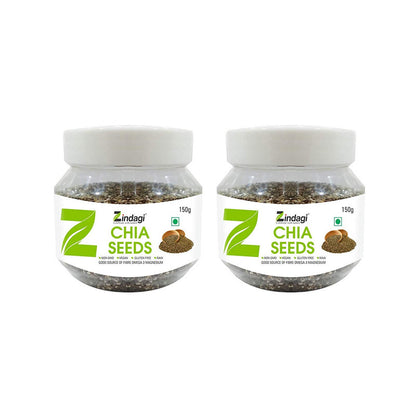 Zindagi Black & White Chia Seeds - Calcium Rich Seeds - Natural Weight Management - Immunity Booster Healthy Snacks (150 Gm Each) Pack of 2  - SHTZ1050