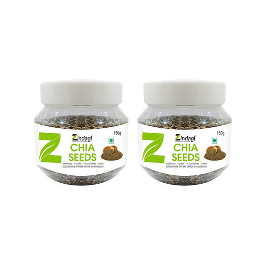 Zindagi Black & White Chia Seeds - Calcium Rich Seeds - Natural Weight Management - Immunity Booster Healthy Snacks (150 Gm Each) Pack of 2  - SHTZ1050