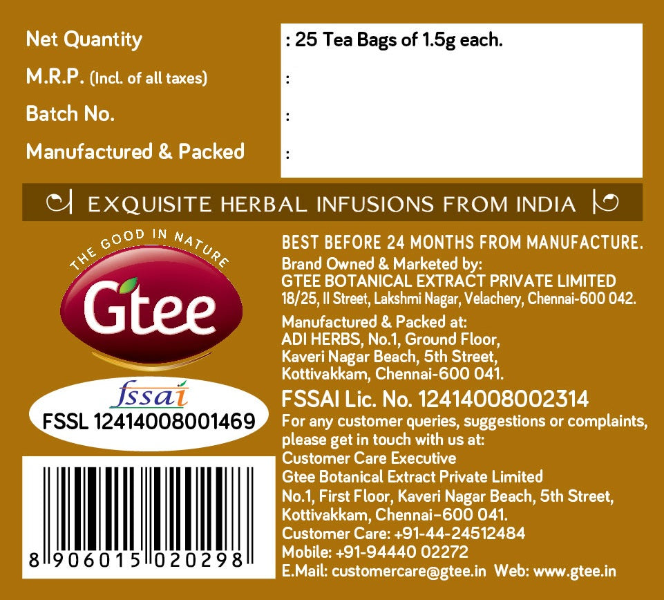 GTEE Green Tea Bags, Cinnamon , 25 Tea Bags-SHN1002