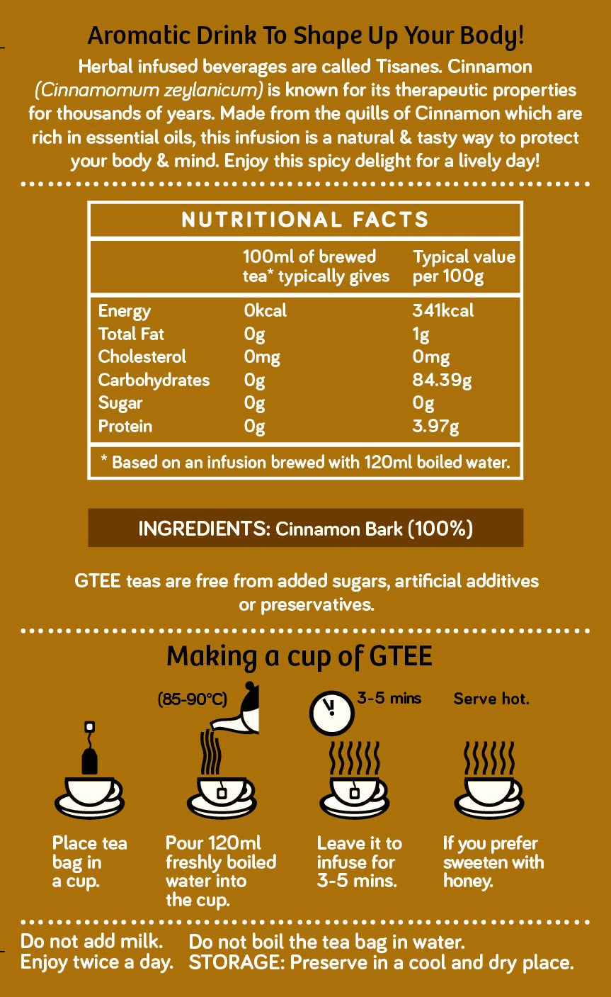GTEE Green Tea Bags, Cinnamon , 25 Tea Bags-SHN1002