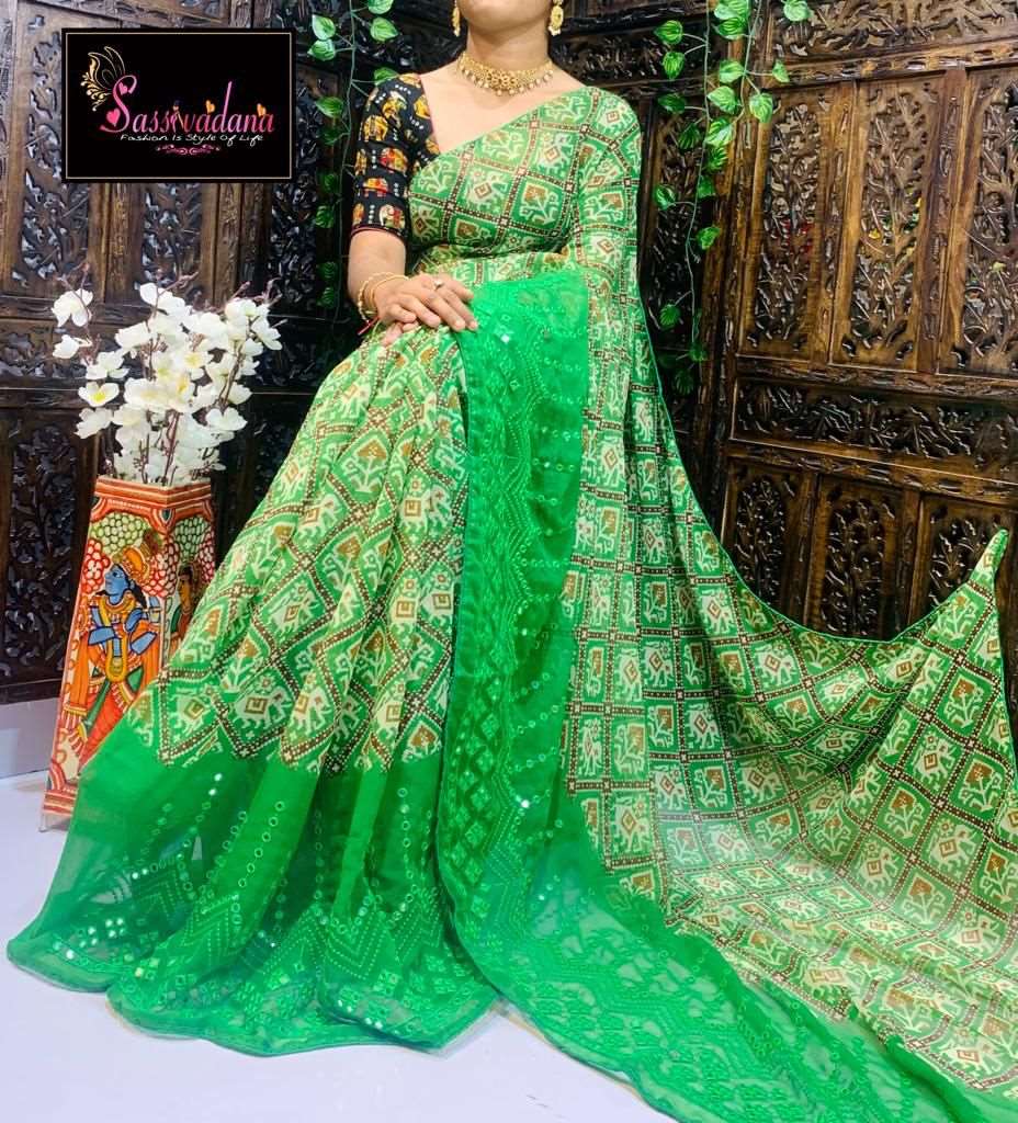 Beautiful Patola Print Georgette Saree Collections -SH0631