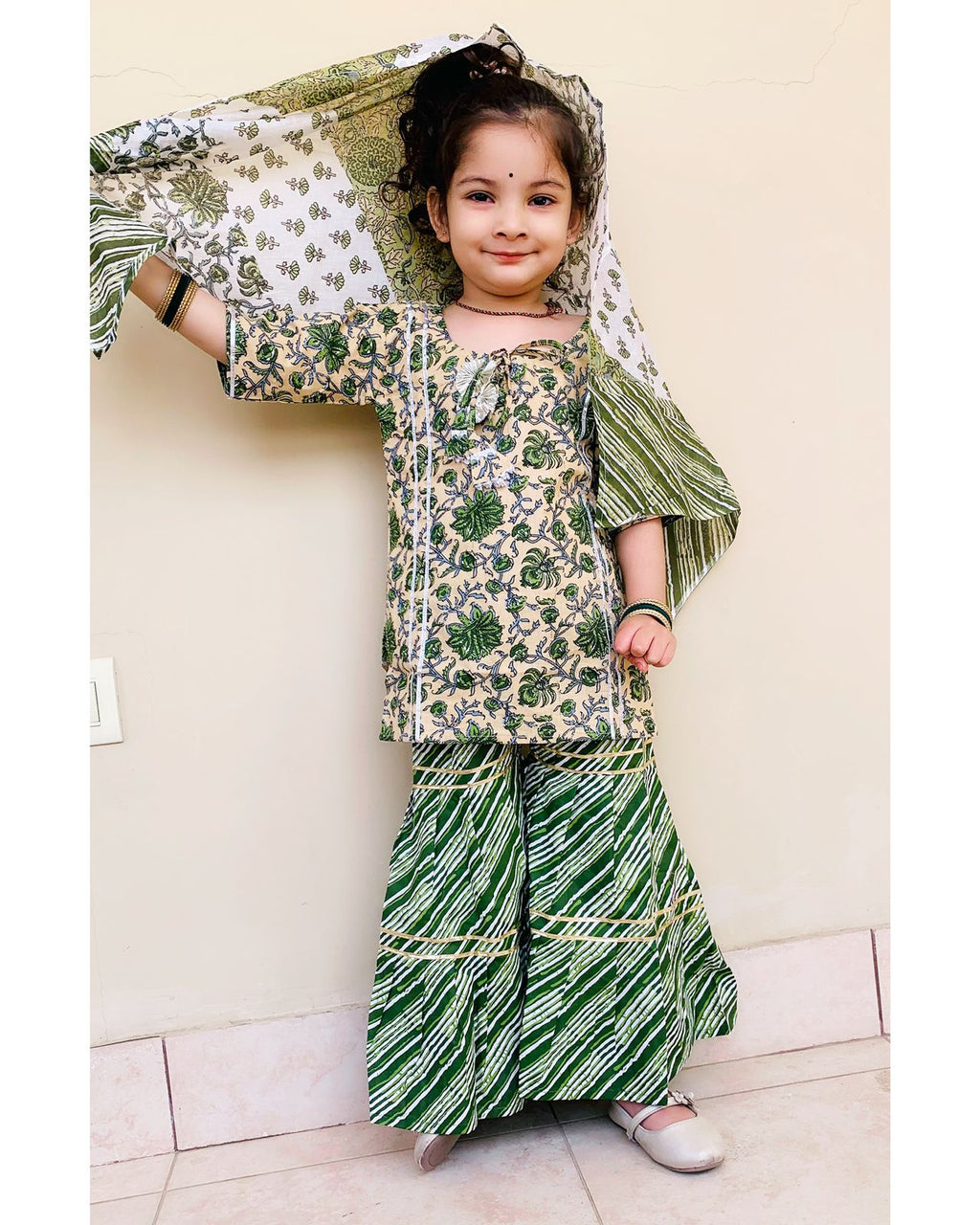 Kurti Sharara Dupatta Set for Girls-SHG1069