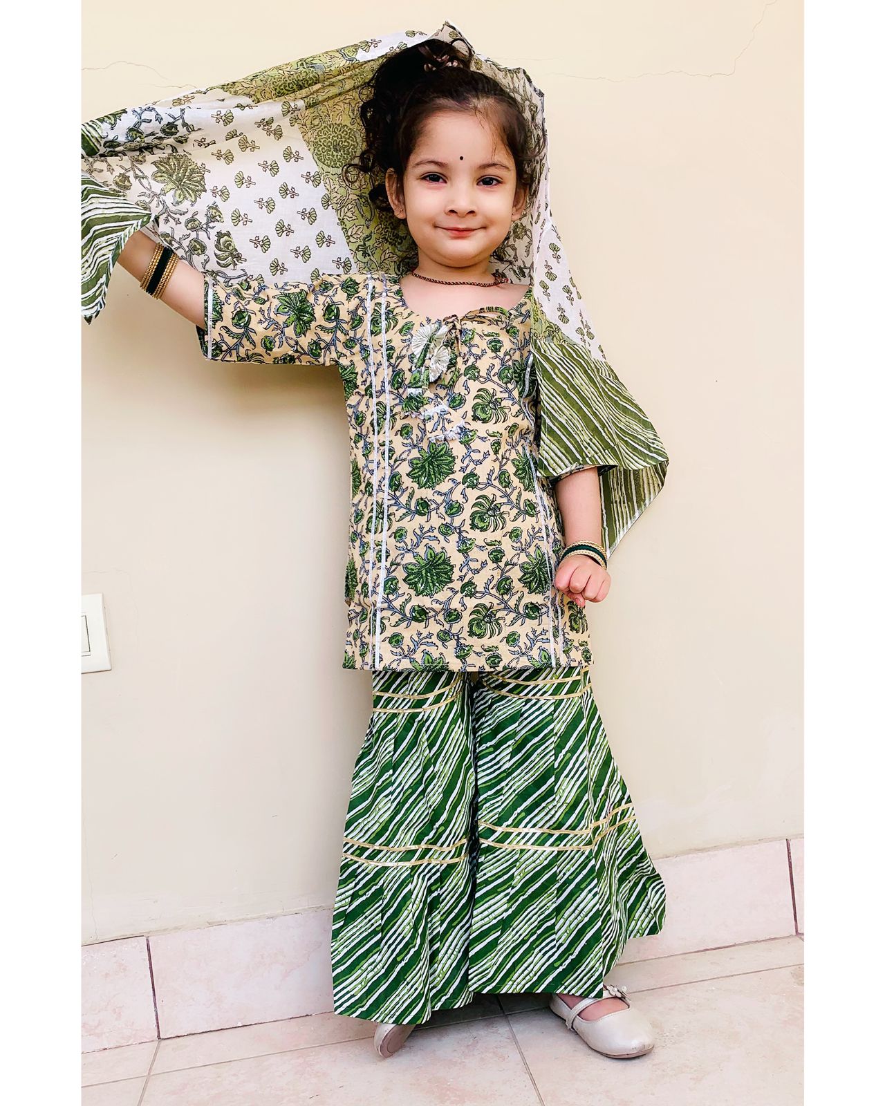Kurti Sharara Dupatta Set for Girls-SHG1069