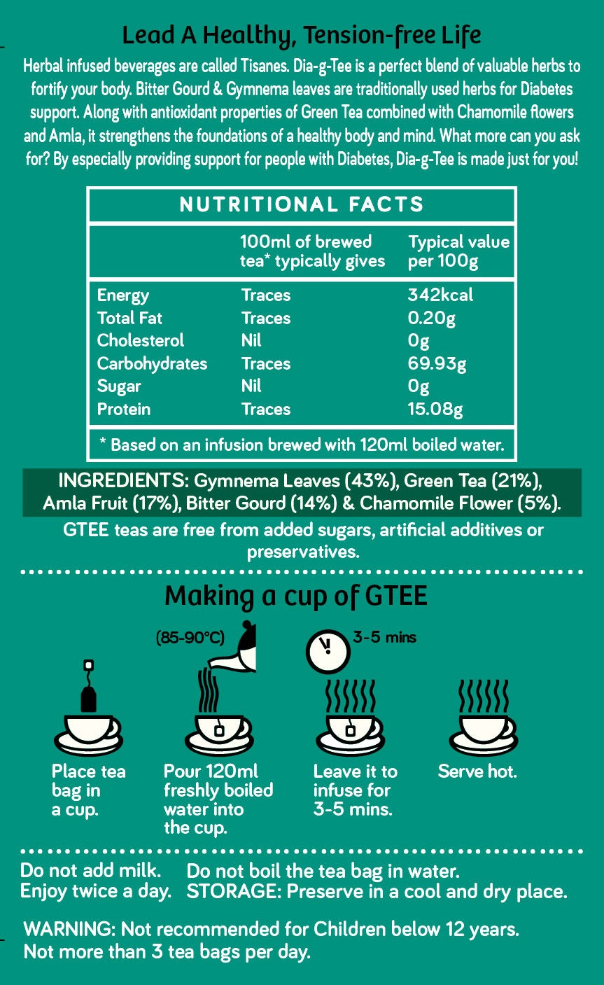 GTEE Green Tea Bags, DIA-g-TEE , 25 Tea Bags-SHN1003