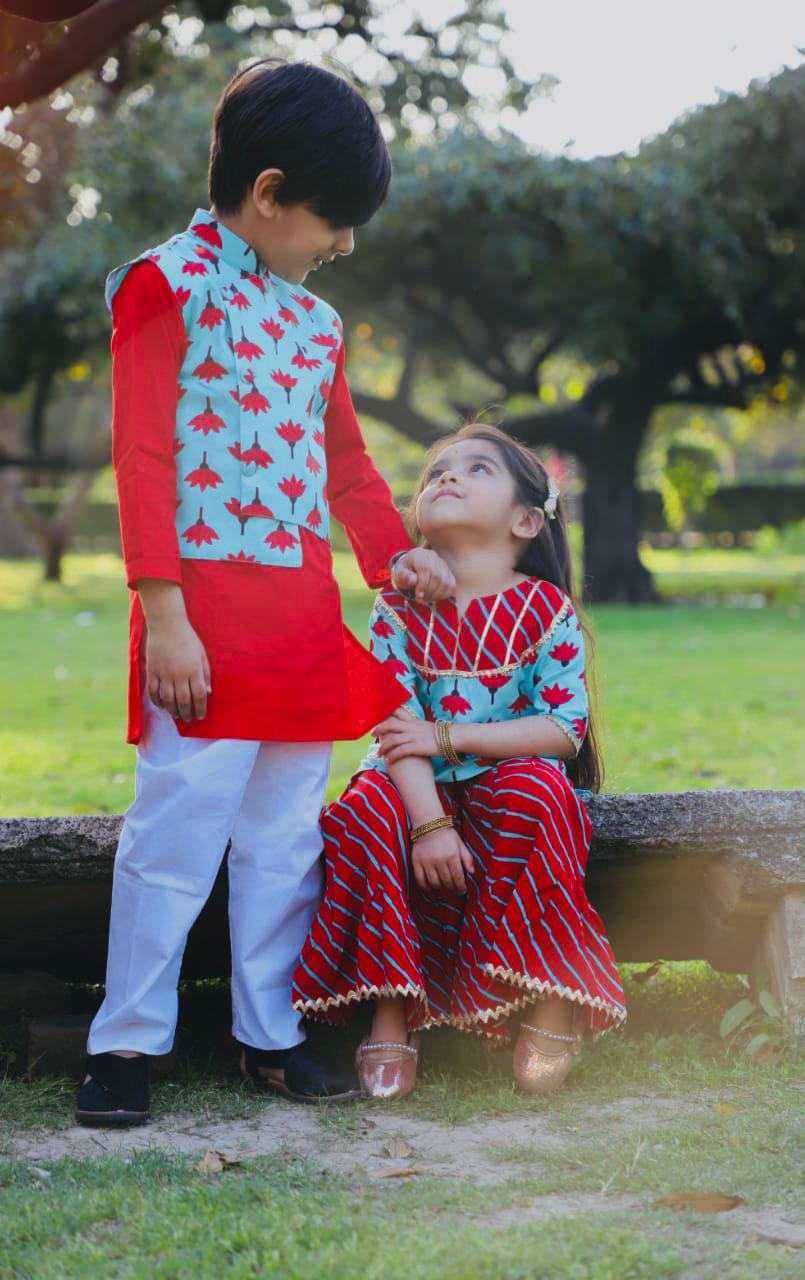 Brother Sister Twinning Ethnic Sets for Girls- SHG1057