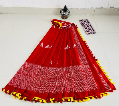 Women's Cotton Mulmul Saree With Blouse Piece-SH0563