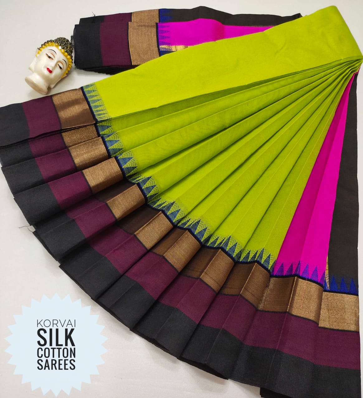 Shakthi Yellow Bk Kanchi Korvai Silk Cotton Saree | The Pallu Shop