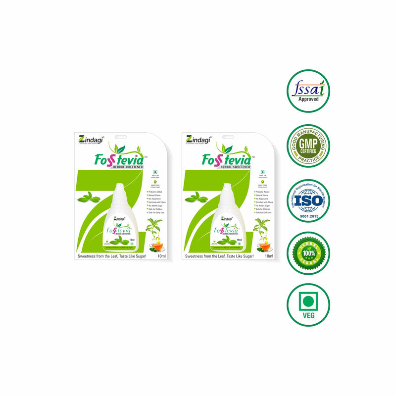 Zindagi FosStevia Liquid - Natural Stevia Liquid Drops - Sugar-Free Sweetener (200 Servings) Pack of 2- SHTZ1000