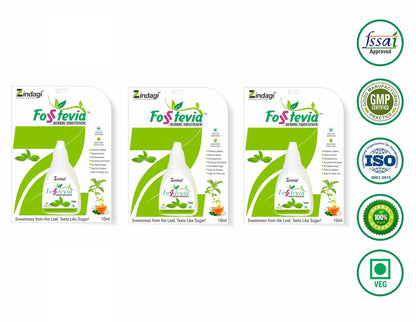 Zindagi FosStevia Liquid - Natural Stevia Liquid Drops - Sugar-Free Sweetener (200 Servings) Pack of 3- SHTZ1001