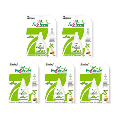 Zindagi FosStevia Liquid - Natural Stevia Liquid Drops - Sugar-Free Sweetener (200 Servings) Pack of 5- SHTZ1003