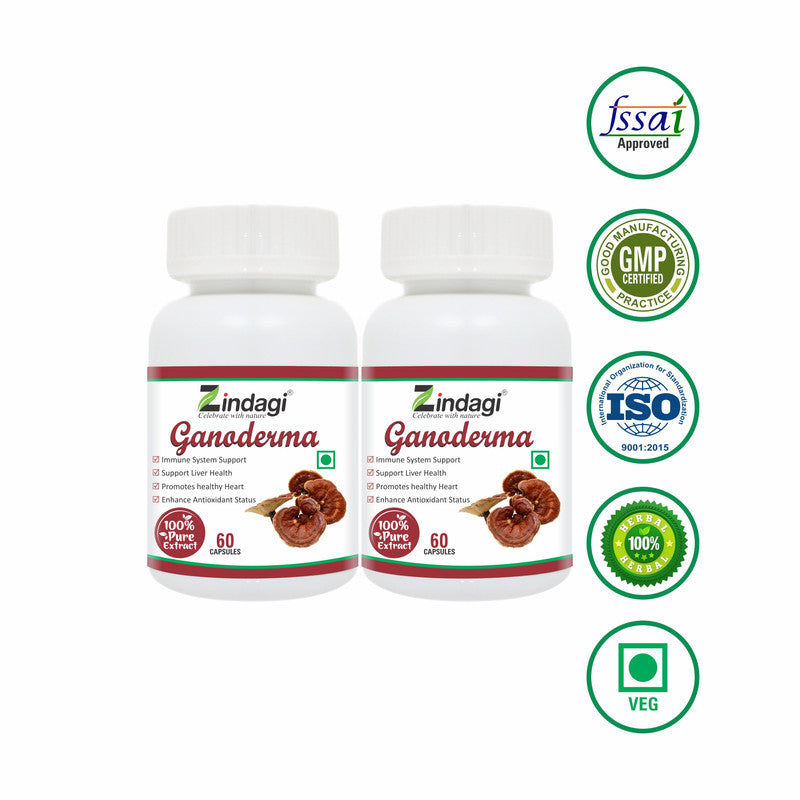 Zindagi Ganoderma Pure Extract Capsules - Helpful In Weight Loss - Increase Energy Stamina (60 Capsules) - SHTZ1016