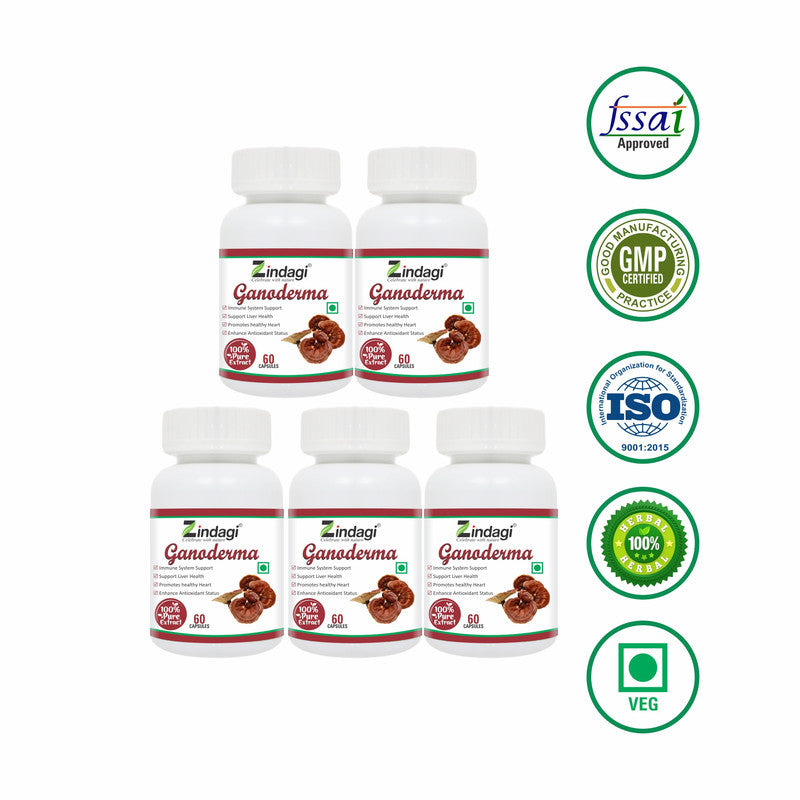 Zindagi Ganoderma Pure Extract Capsules - Helpful In Weight Loss - Increase Energy Stamina (60 Capsules) - SHTZ1016