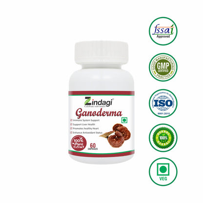 Zindagi Ganoderma Pure Extract Capsules - Helpful In Weight Loss - Increase Energy Stamina (60 Capsules) - SHTZ1016