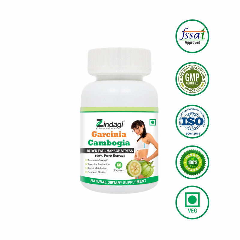Zindagi Garcinia Cambogia Extract Capsules - Natural Weight loss Supplement - Fat Blocking,60 Capsules - SHTZ1015