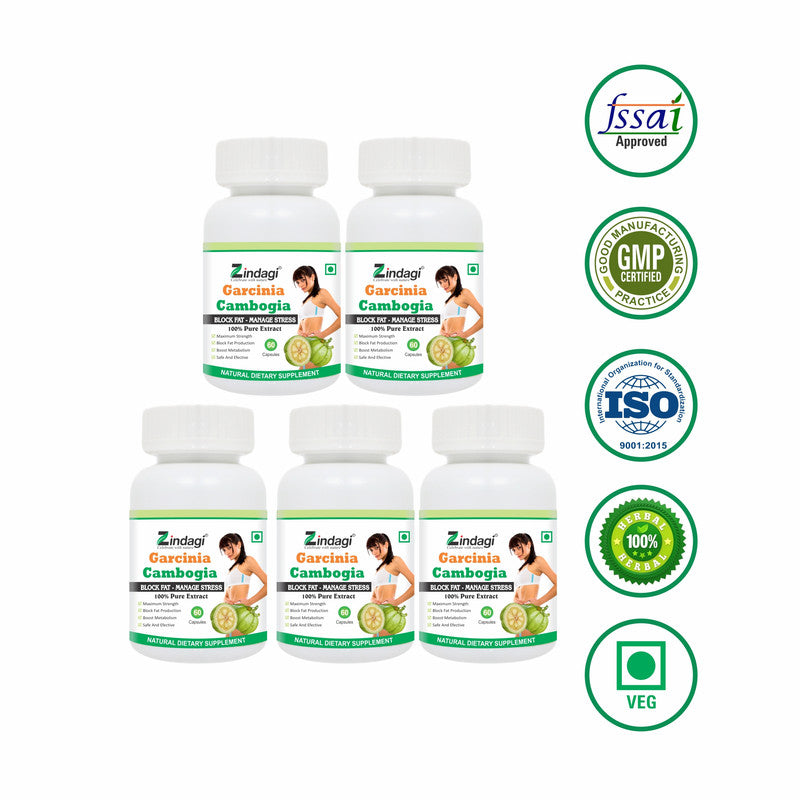Zindagi Garcinia Cambogia Extract Capsules - Natural Weight loss Supplement - Fat Blocking,60 Capsules - SHTZ1015