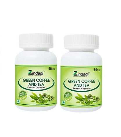 Zindagi Green Coffee & Tea Capsules - Natural Green Coffee & Green Tea Extract For Weight Loss (60 Capsules)  - SHTZ1029