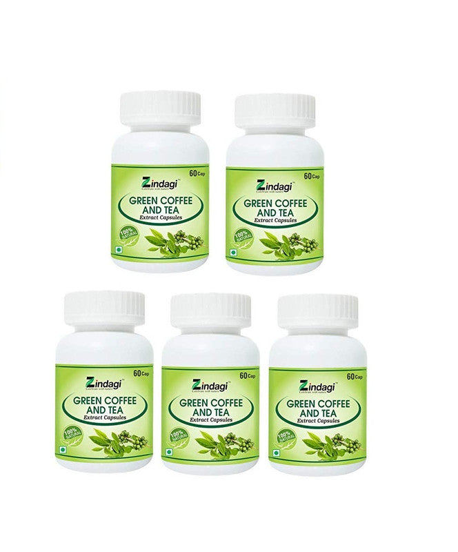 Zindagi Green Coffee & Tea Capsules - Natural Green Coffee & Green Tea Extract For Weight Loss (60 Capsules)  - SHTZ1029