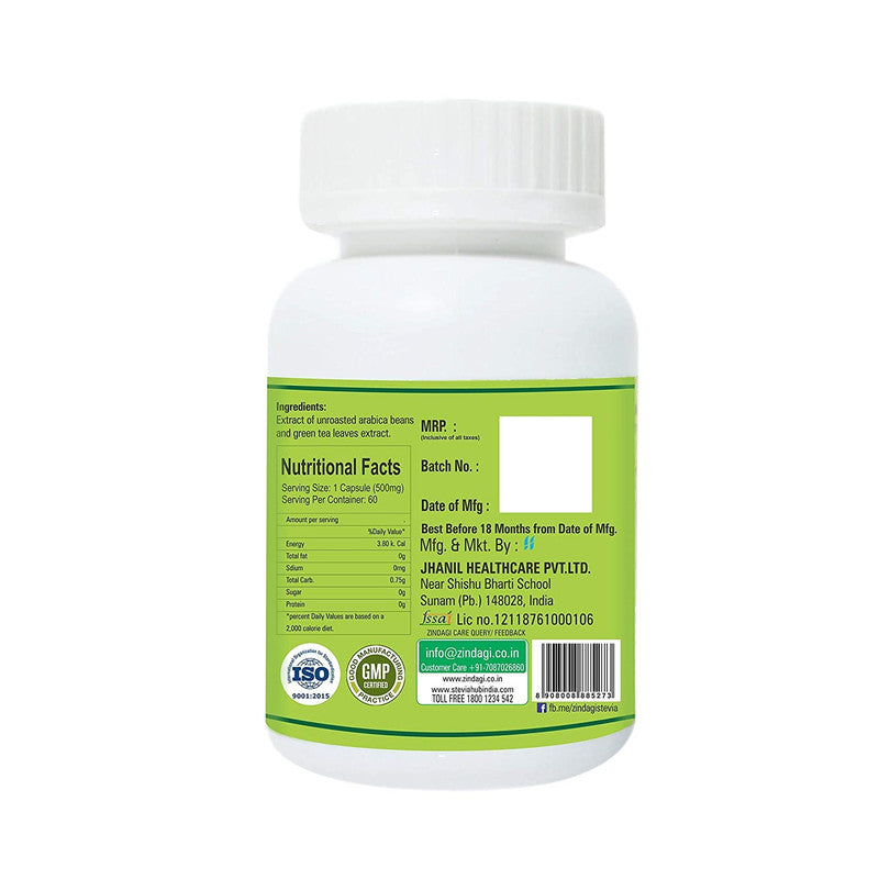 Zindagi Green Coffee & Tea Capsules - Natural Green Coffee & Green Tea Extract For Weight Loss (60 Capsules)  - SHTZ1029
