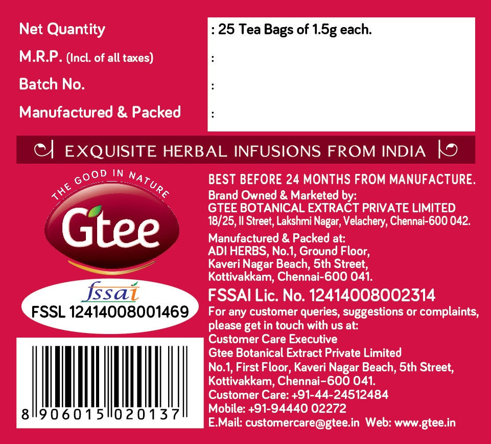 GTEE Hibiscus Tea Bags, 25 Tea Bags-SHN1011