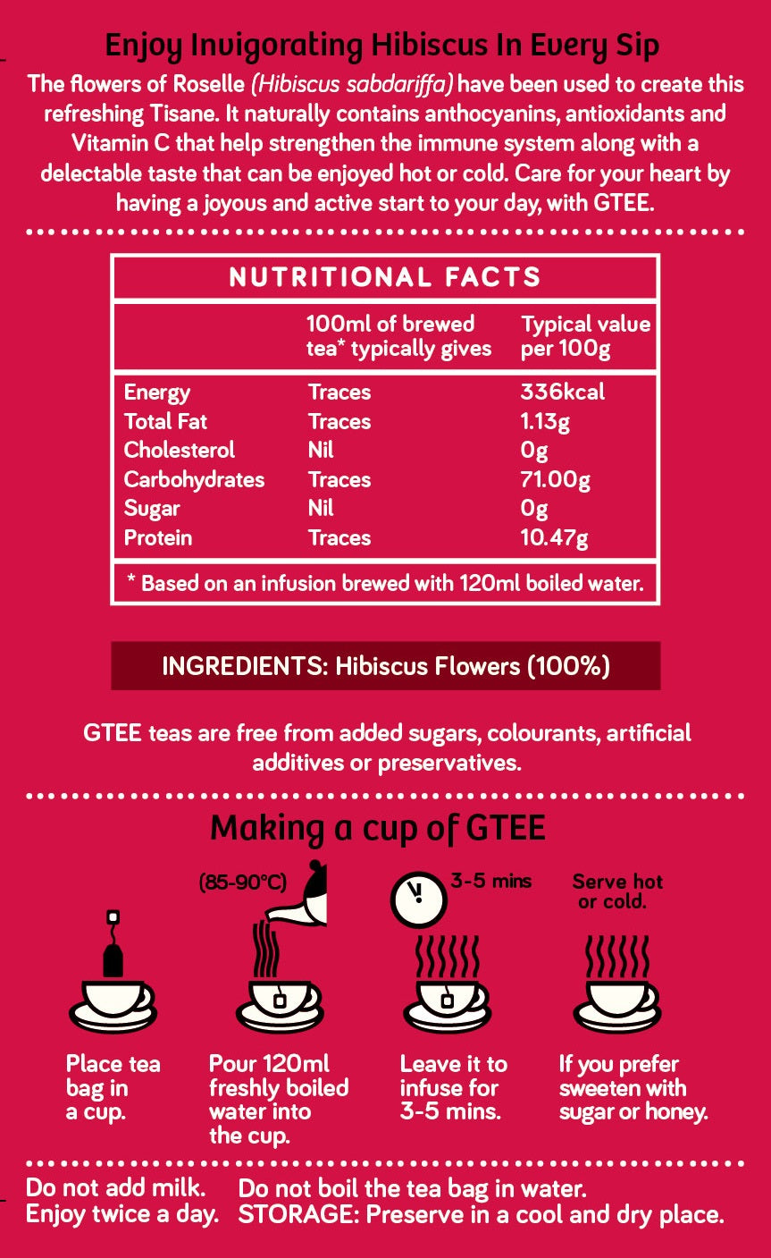 GTEE Hibiscus Tea Bags, 25 Tea Bags-SHN1011