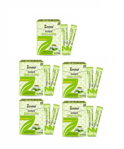 Zindagi Instant Green Coffee Sachets - Pure Green Coffee Extract Sweeten with Stevia (20 Sachets) - SHTZ1021