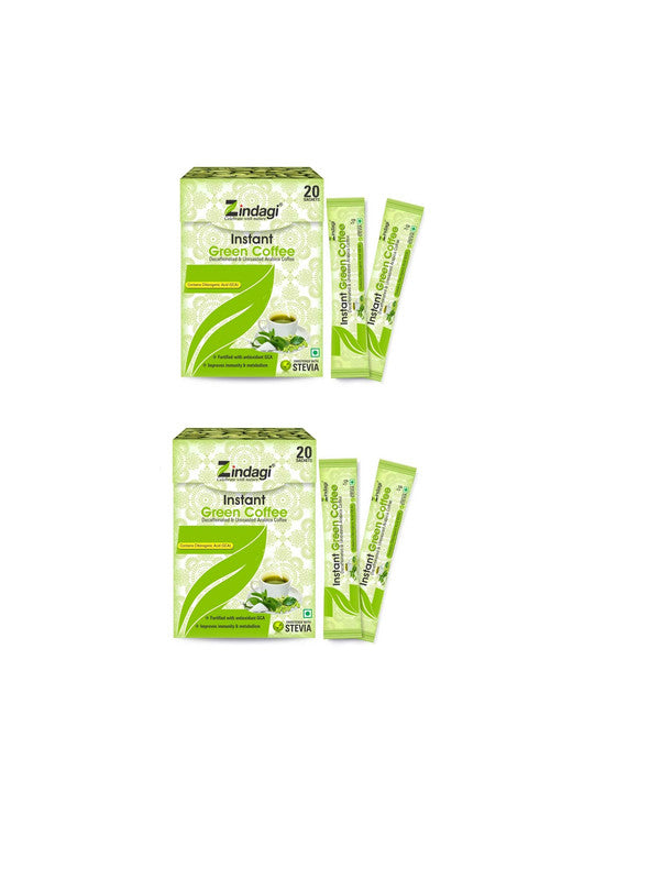 Zindagi Instant Green Coffee Sachets - Pure Green Coffee Extract Sweeten with Stevia (20 Sachets) - SHTZ1021