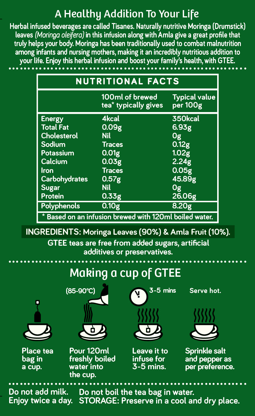 GTEE Green Tea Bags, Moringa , 25 Tea Bags-SHN1007