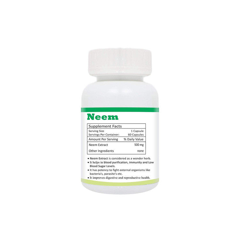 Zindagi 100% Pure Neem Extract Capsules - Dietary Supplement - Anti Bacterial Properties - (60 Capsules) - SHTZ1020