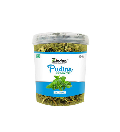 Zindagi Dry Pudina Leaves – Natural Mint Leaf – Pure & Refreshing – Dehydrated Ready To Use For Home & Kitchen (100 Gram) - SHTZ1035