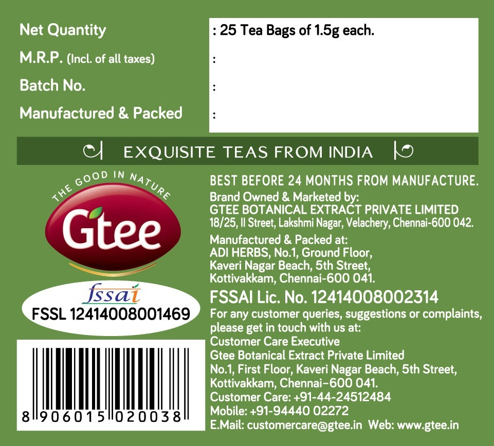 GTEE Green Tea Bags, Regular, 25 Tea Bags-SHN1008
