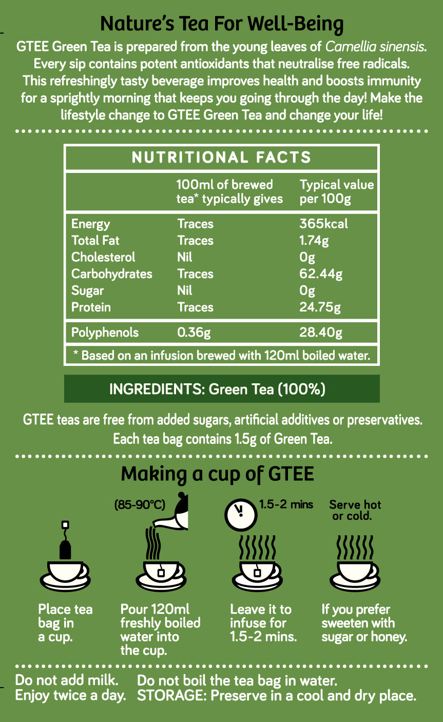 GTEE Green Tea Bags, Regular, 25 Tea Bags-SHN1008