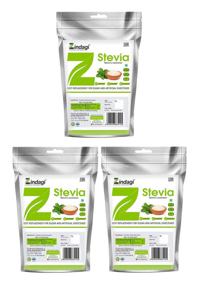 Zindagi Stevia Sachets - Pure Stevia White Powder - Natural Fat Burner - Sugar Free Sweetener,100 Sachets - SHTZ1007