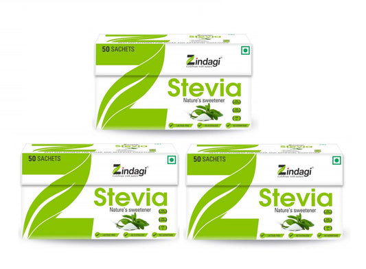 Zindagi Stevia Sachets - 100% Natural Sweetener - Pure Stevia Sugar Sachets - Sugar-Free - (50Sachets Each) - SHTZ1005