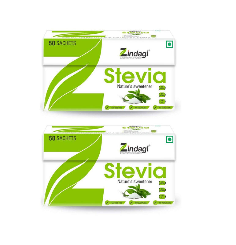 Zindagi Stevia Sachets - 100% Natural Sweetener - Pure Stevia Sugar Sachets - Sugar-Free - (50Sachets Each) - SHTZ1005