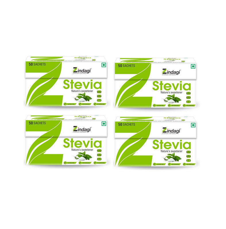 Zindagi Stevia Sachets - 100% Natural Sweetener - Pure Stevia Sugar Sachets - Sugar-Free - (50Sachets Each) - SHTZ1005