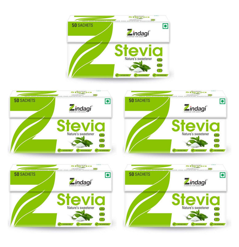 Zindagi Stevia Sachets - 100% Natural Sweetener - Pure Stevia Sugar Sachets - Sugar-Free - (50Sachets Each) - SHTZ1005