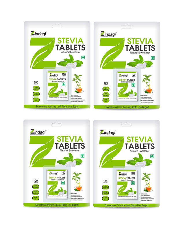 Zindagi Stevia Tablet - 100% Sugarfree Sweetener - Natural Weight Management - Health Substitute for Diabetics (100 Tablets Each) - SHTZ1010