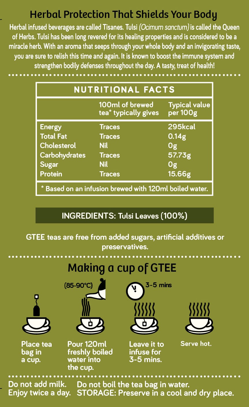 GTEE Green Tea Bags, Tulsi , 25 Tea Bags-SHN1009