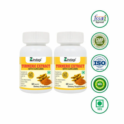 Zindagi Pure Turmeric Capsules With Curcumin - Natural Immunity Metabolism - Maintain Healthy Joints (60 Capsules) - SHTZ1012