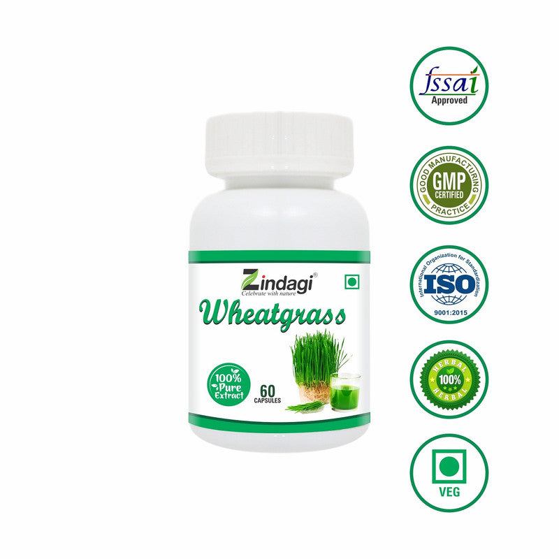 Zindagi Wheatgrass Extract Capsules - Natural Immunity Booster - For Healthy Body - (60 Capsules)  - SHTZ1028