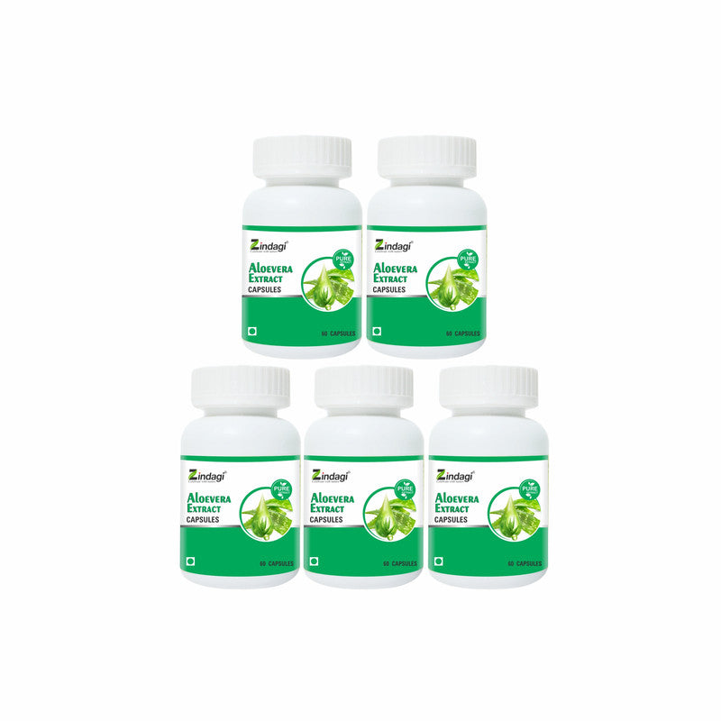 Zindagi Aloevera Extract Capsules - Improve Digestive System - 100% Pure And Natural Herbal Supplement (60 Capsules) - SHTZ1024
